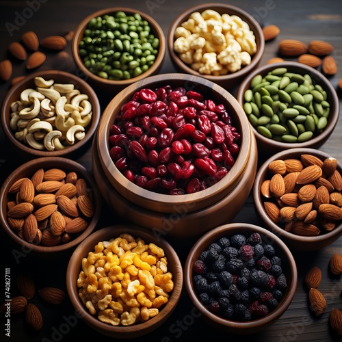 nuts and dried fruit. Assorted nuts and dried fruit background.