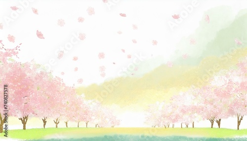 和風、さくら、桜並木のイラスト背景