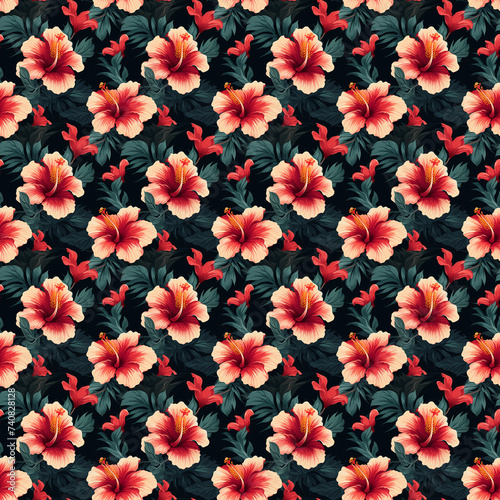 Elegant Hibiscus Floral Pattern with No Seams  seamless floral pattern for printing