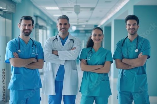 Group of doctors and nurses standing in the hospital room background the concept of health.