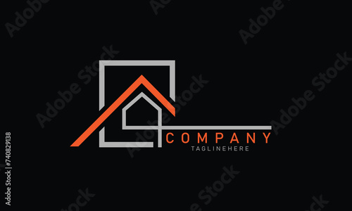 Real estate logo - house with chimney on the roof and green check mark on the white background