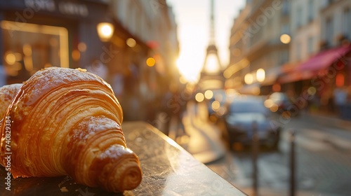 Gros plan sur un croissant dans une rue de Paris » IA générative