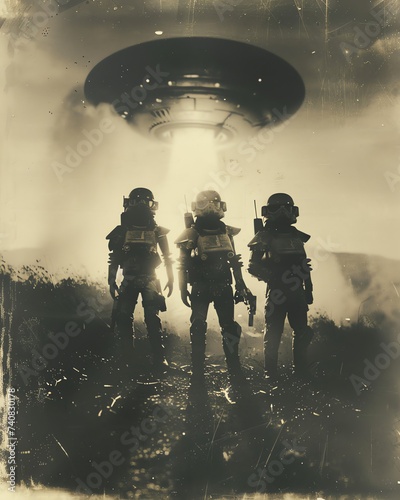 Aliens mit Ufo, Roboter - Vintage Foto © This is Art