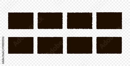 Set of jagged rectangle paper piece  backgrounds. Grunge header shapes, stickers, collage elements note paper, black ripped sheets vector illustration. Silhouette blank for card, poster, flyer 