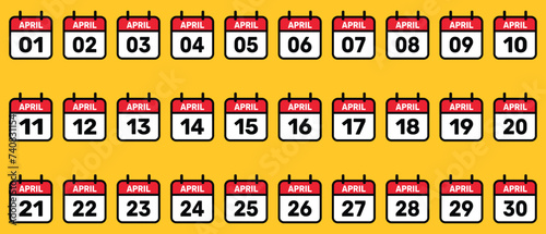 Calendar all April set Vector illustration background design. photo