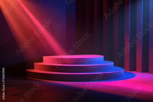 Visually stunning 3D rendered podium presentation mockup with captivating dynamic lighting effects, creating a mesmerizing scene