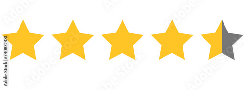Four and half stars, customer quality symbol, vector product rating review flat icon for hotel, restaurant etc photo
