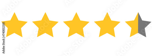 Four and half stars, customer quality symbol, vector product rating review flat icon for hotel, restaurant etc