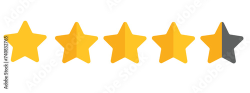 Four and half stars, customer quality symbol, vector product rating review flat icon for hotel, restaurant etc