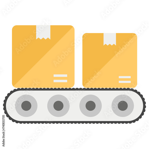 Delivery transformation, conveyor flat vector icon