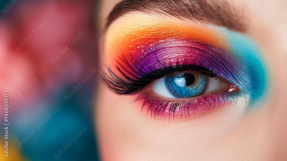 Vibrant Rainbow Eye Makeup Close-Up