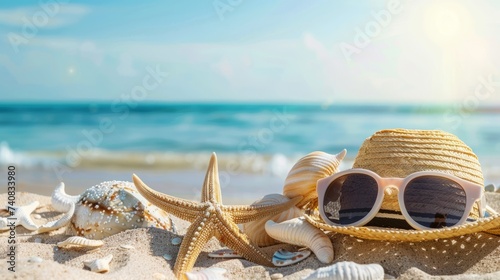 Sunny Beach Day with Seashells and Sunglasses © esp2k