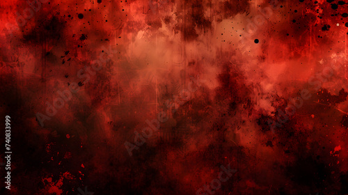 Abstract red grunge background with black paint.