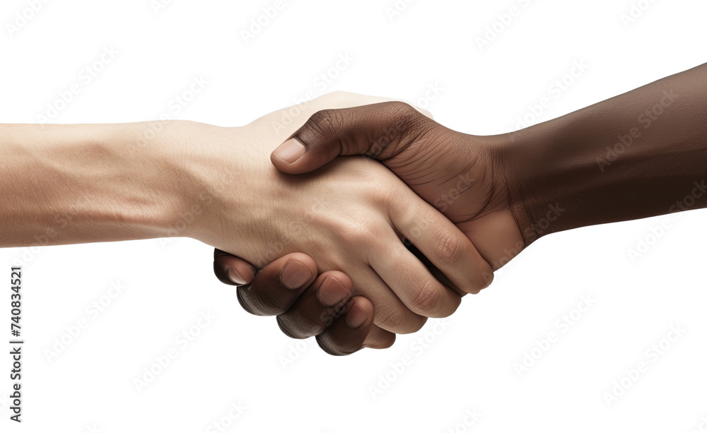 Two black and white men shaking hands isolated on transparent background