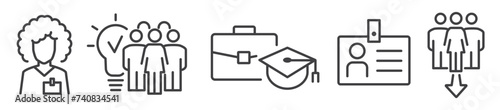 Set of internship and apprenticeship thin line icons on white background