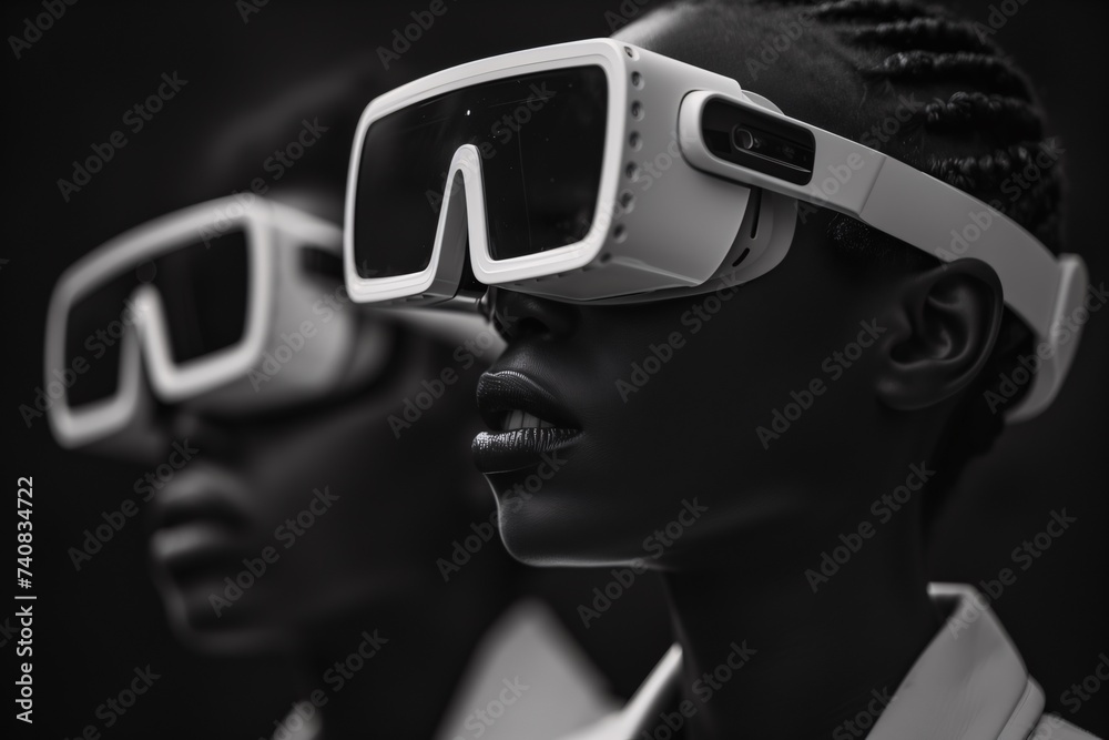 stylish monochrome image of person with vr headset stylish monochrome image of person with vr headset