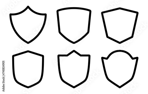 Security protection shield set of six in outline style in black color on white background - Vector Icon