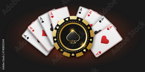 Realistic playing chip with the suit of spades, gambling tokens. Fans of playing cards ace of all suits. The concept of playing poker or casino. Gambling banner for web application or site. Vector