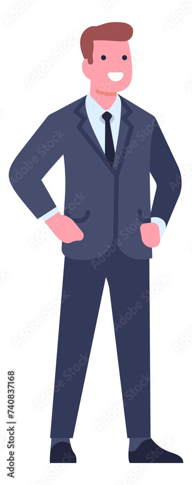 Smiling man in suit. Corporate worker. Businessman character