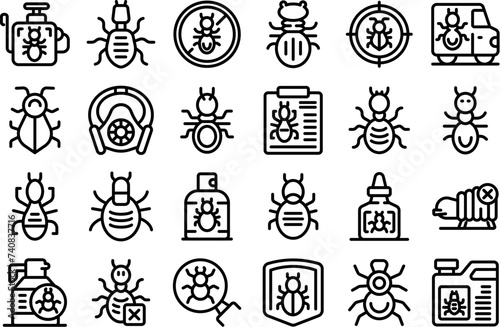 Termite icons set outline vector. Nature insect worker. Pest control dangerous
