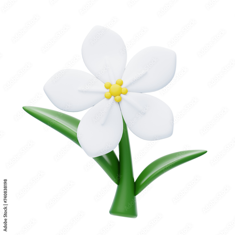 Naklejka premium 3D Jasmine Cute Fragrant Floral Elegance. 3d illustration, 3d element, 3d rendering. 3d visualization isolated on a transparent background