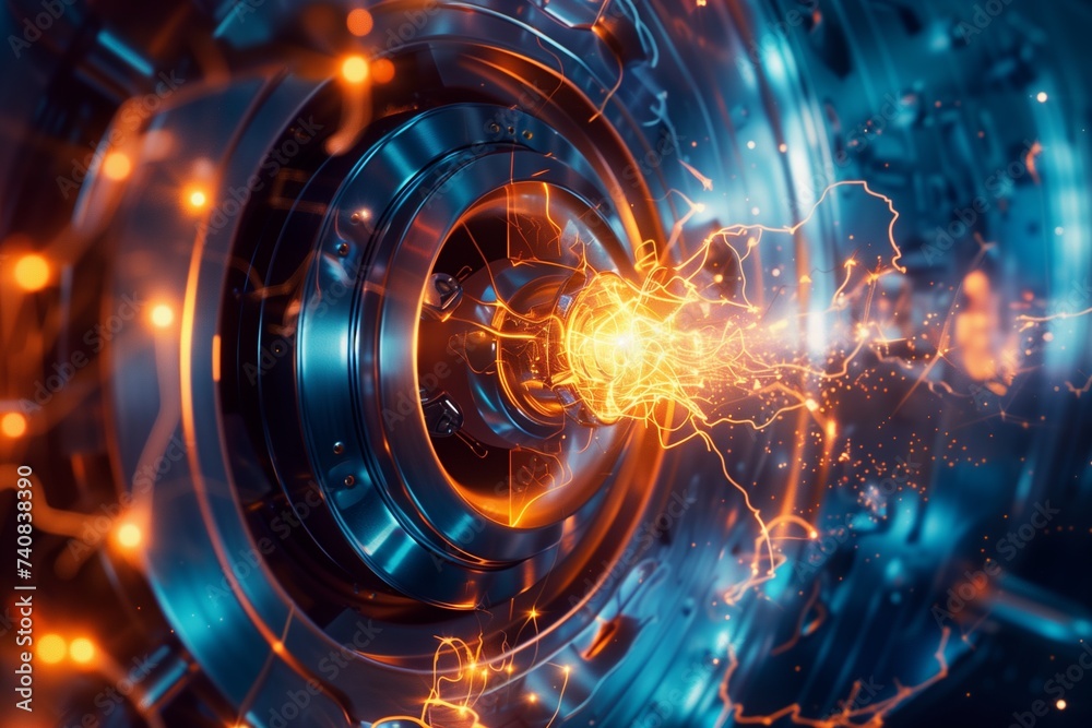 Obraz premium close up of a hypothetical fusion reactor containing a tiny sun