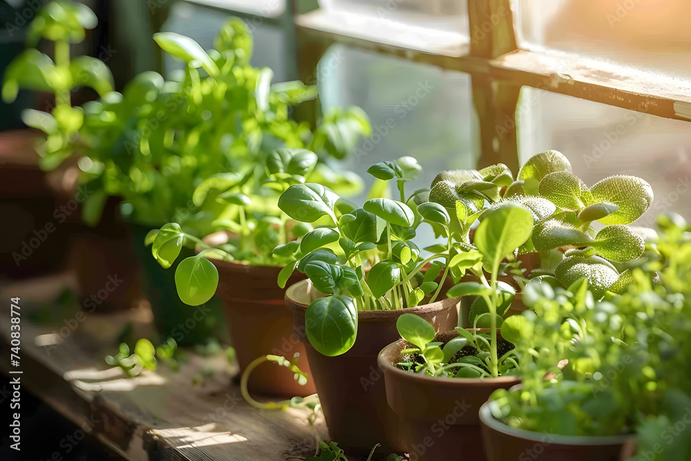 Hydroponics, potted plants on the window, growing at home