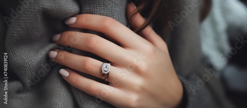 diamond ring on a beautiful woman's ring finger