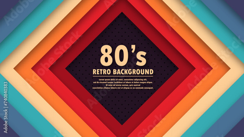 Retro abstract 1980s colorful background with geometric element. Vintage design in futuristic retro style. Funky style vector illustration.