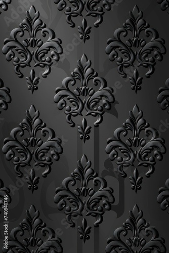 Gray wallpaper with damask pattern