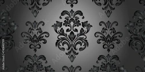 Gray wallpaper with damask pattern