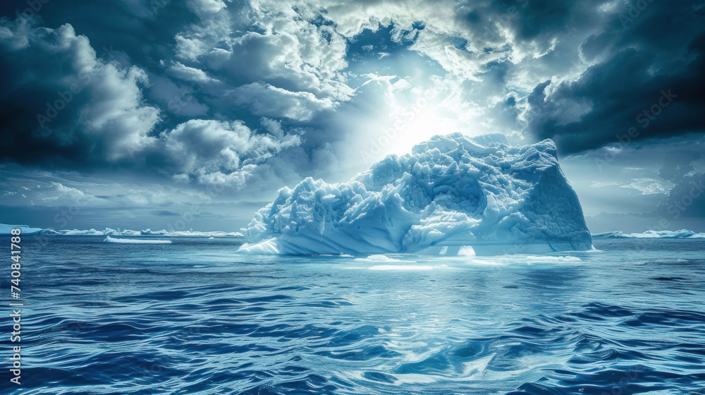 Fototapeta premium Iceberg in cold sea, dramatic lighting
