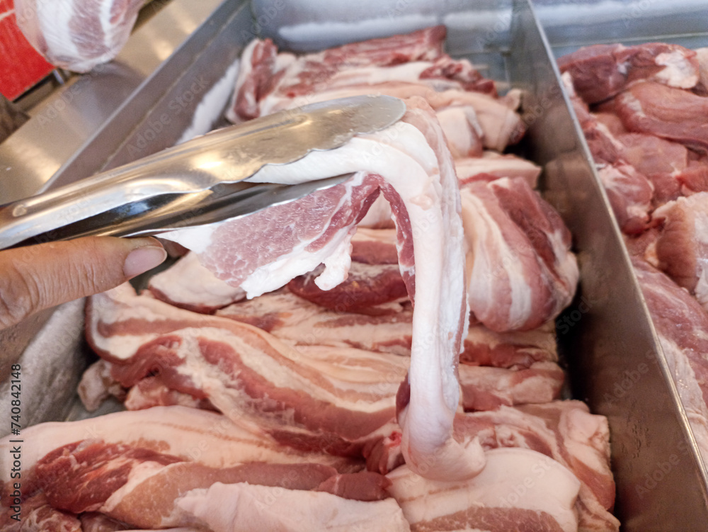 Mineral pork in pieces ready for sale in supermarkets.