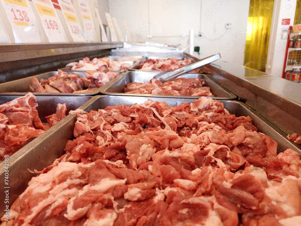 Mineral pork in pieces ready for sale in supermarkets.