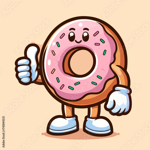 illustration of a donut chef cartoon character mascot giving a thumbs up