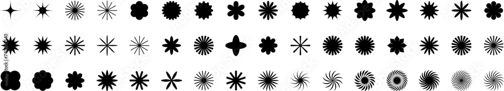 Shapes for swiss minimal style design. Trendy geometric postmodern primitive figures. Vector illustration contemporary stars or flowers. Shapes for swiss minimal style design. Trendy geometric postmodern primitive figures. Vector illustration contemporary stars or flowers.