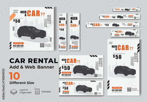 Rent a car Business web ads banner setPromotion Template. Web Banner template set in different sizes. Social media banner template for automobile rent a car .