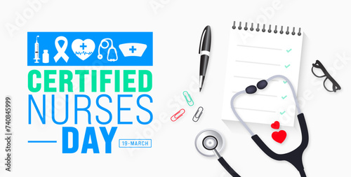 March is Certified Nurses Day background template. Holiday concept. use to background, banner, placard, card, and poster design template with text inscription and standard color. vector illustration. photo