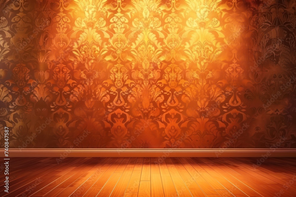 Orange wallpaper with damask pattern - obrazy, fototapety, plakaty 
