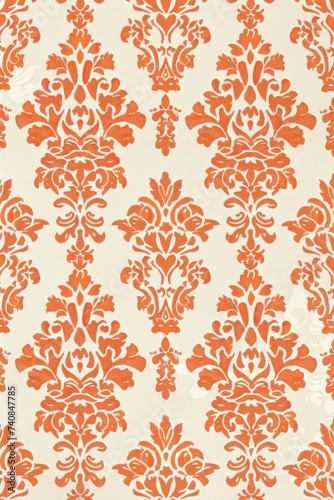 Orange wallpaper with damask pattern