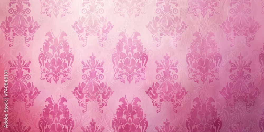 Pink wallpaper with damask pattern - obrazy, fototapety, plakaty 