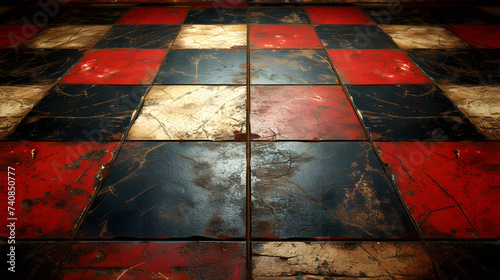 Tela Black and Red Checkered Floor With Grungy Effect