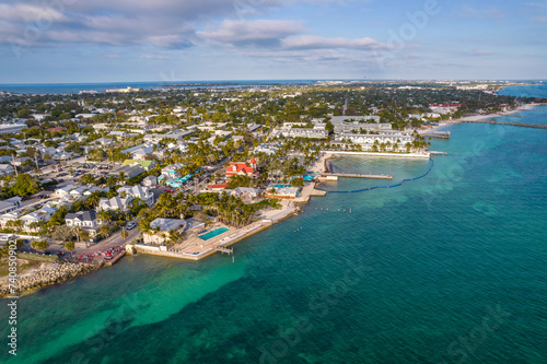 Beautiful aerial view of Key West, its magnificent beach and town in Florida USA