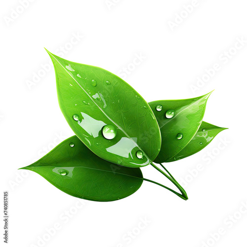 Green leaves with water drop isolated on transparent