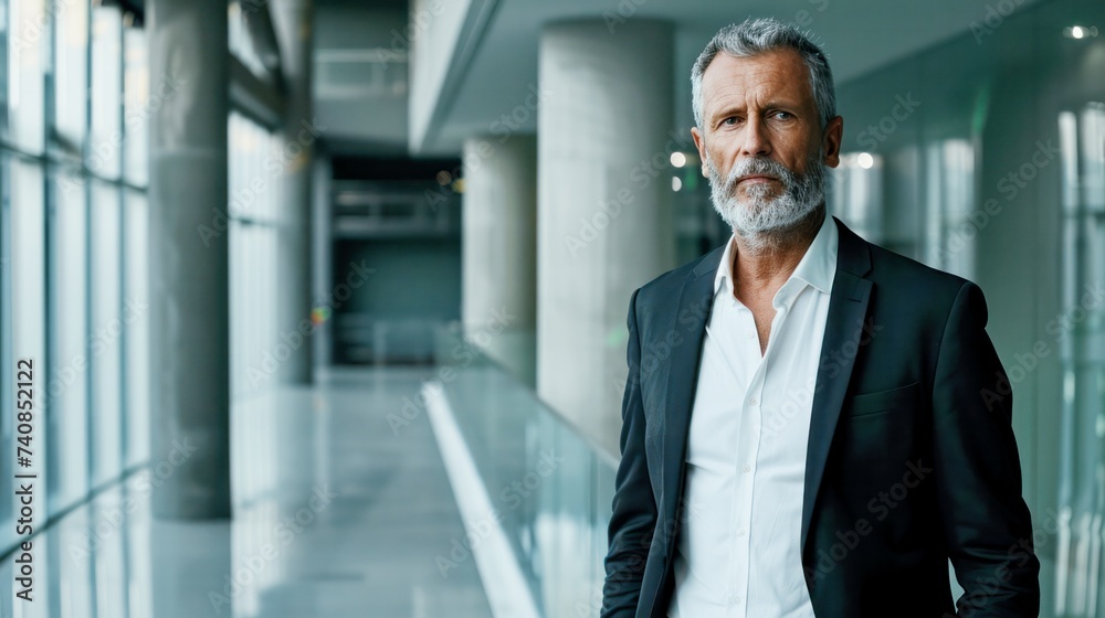 mature executive business man standing in the modern office building, middle aged business man boss leader professional, copy space mature executive business man standing in the modern office building, middle aged business man boss leader professional, copy space