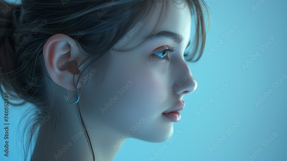 The subtle curve of a young female model's neck, bathed in soft ...