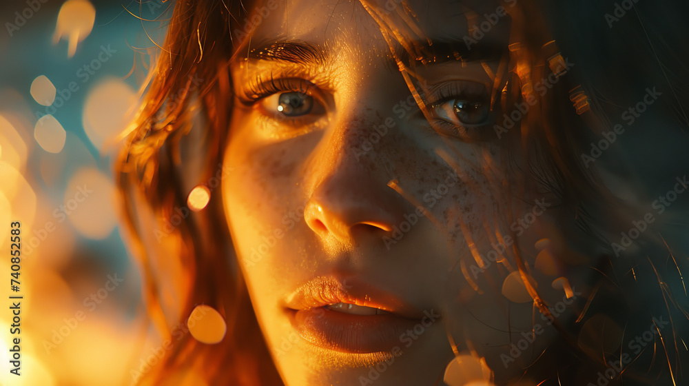 Foto de The subtle play of shadows on a young woman's face, as she