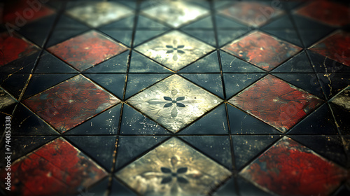 Close-Up of Tiled Floor With Red and Black Tiles