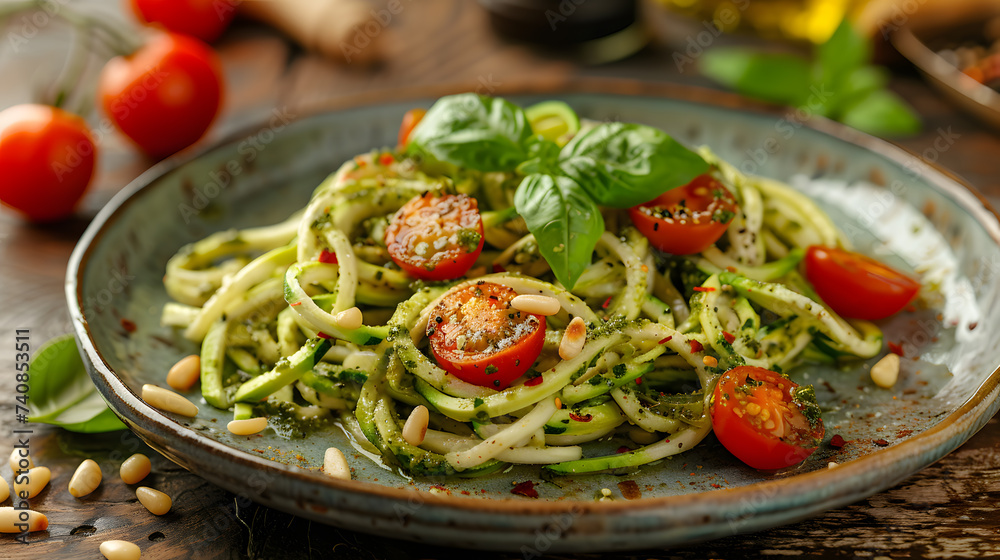 Zucchini Noodles with Pesto and Cherry Tomatoes