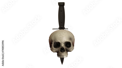 Foto human skull and military bayonet  on transparent 
 background